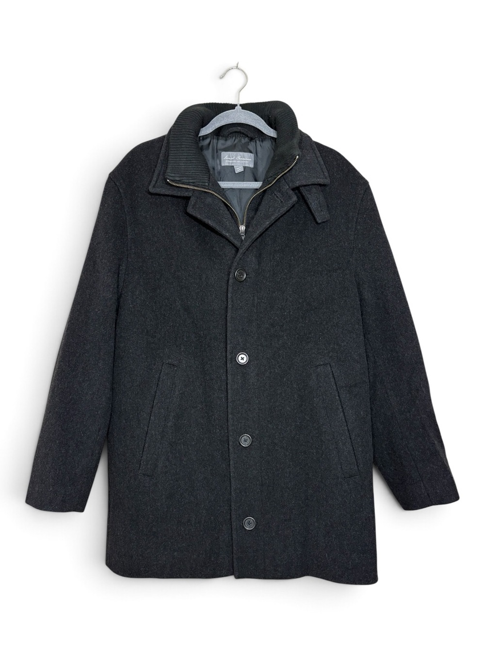 Daniel Cremieux Charcoal Wool Pea Coat with Ribbed Zip Collar- men’s M